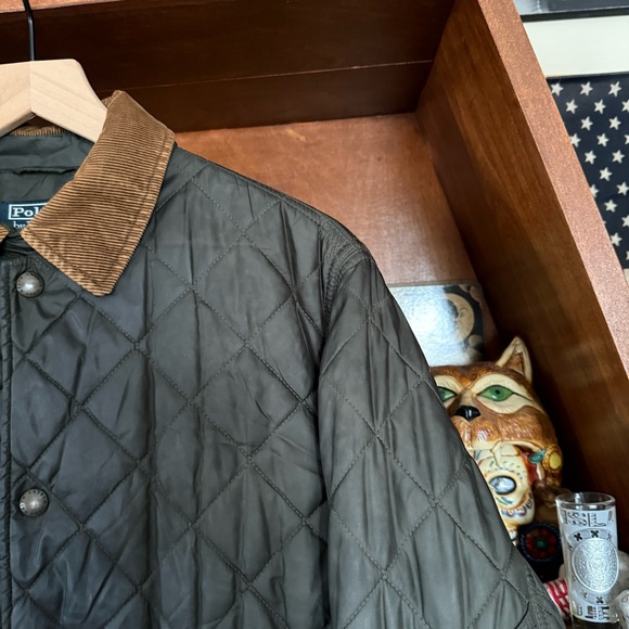 Vintage Polo by Ralph Lauren Quilted Jacket Corduroy Collar in Olive Green Small - Picture 1 of 10